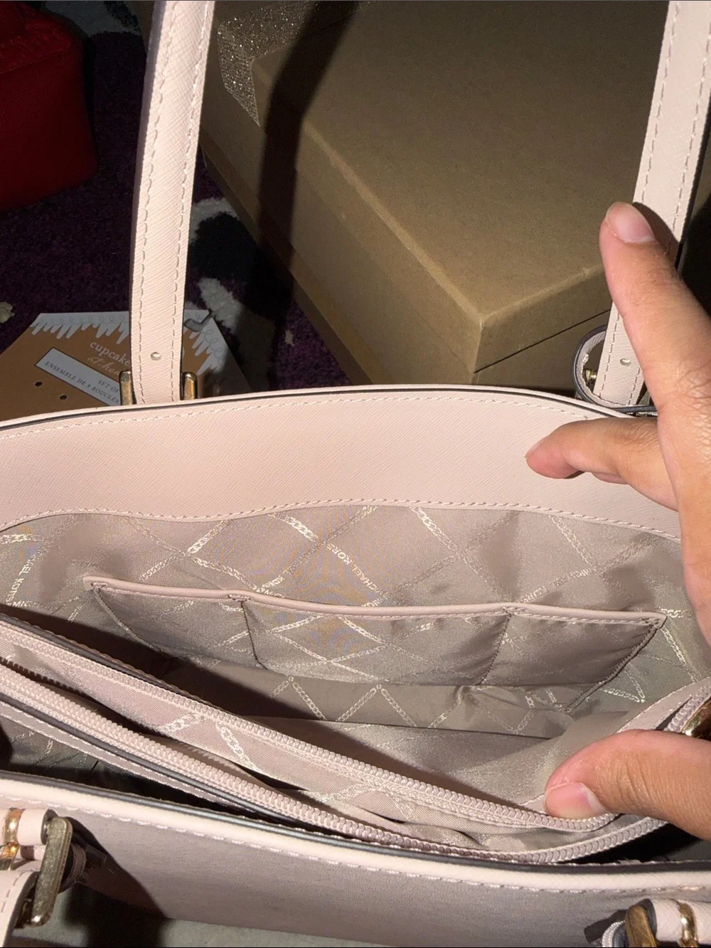 Michael Kors Pale Pink Saffiano Leather Tote with Front Pocket